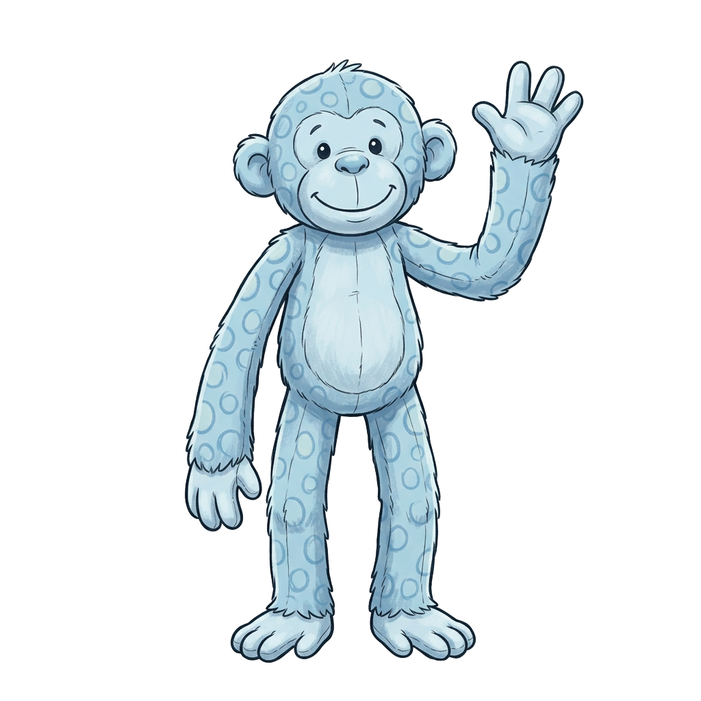 Monkey Bear, the light-blue plush monkey